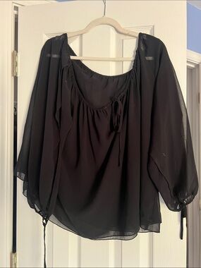 BCBG Black Sheer Peasant Blouse - Women Tops